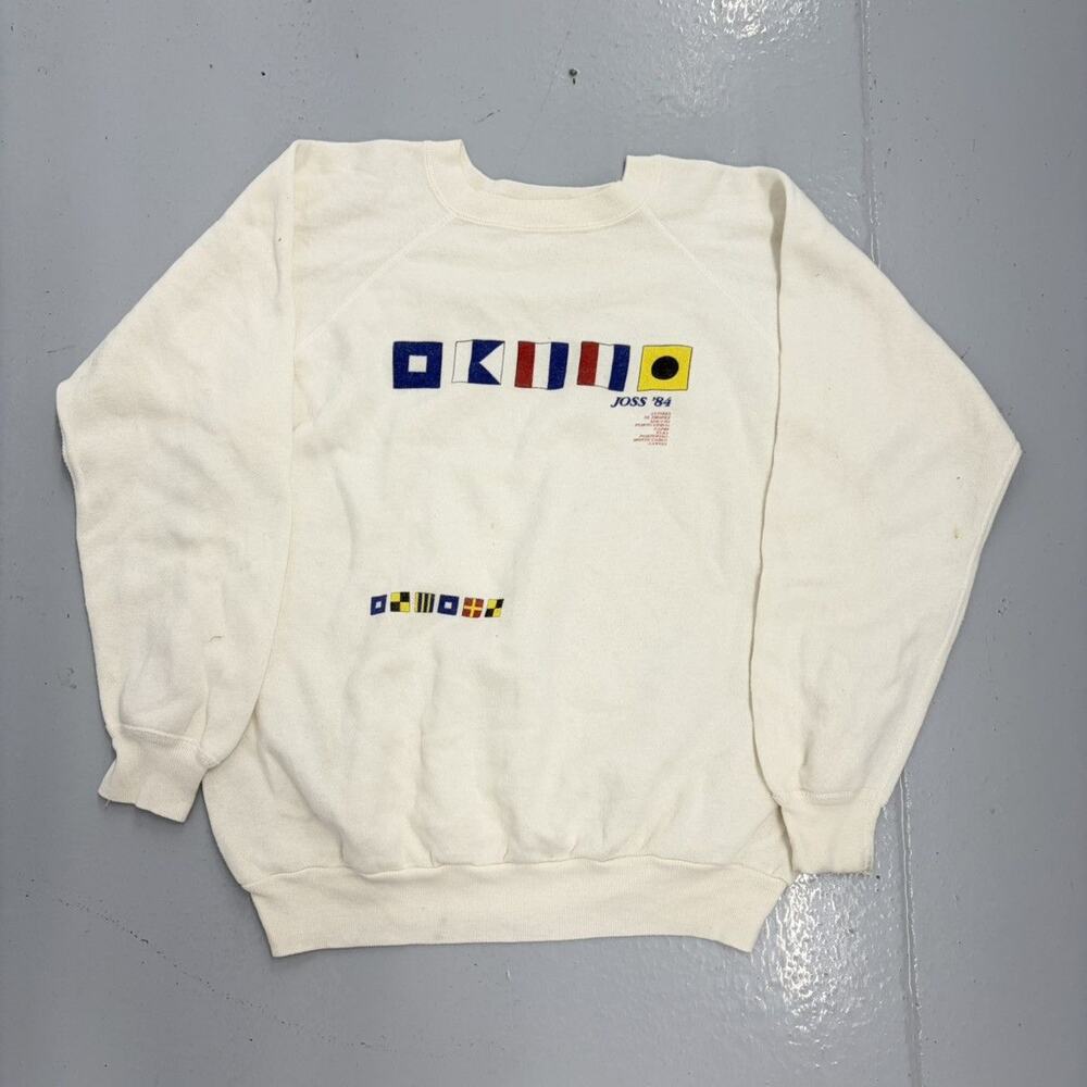 Vintage 80s Joss 84' Nautical Flags White Raglan Sweatshirt